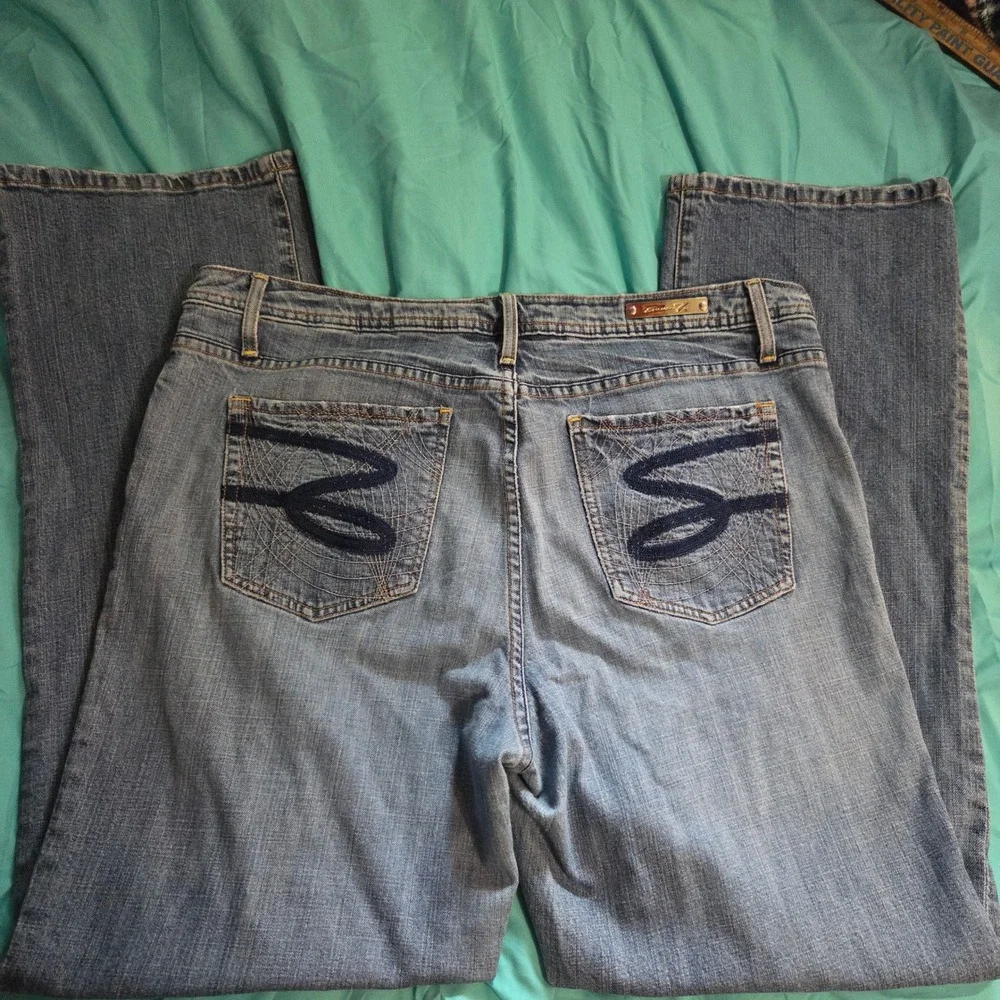 Seven7 Premium Denim Medium Wash Straight Leg Jeans Embroidered Pockets Mens 36